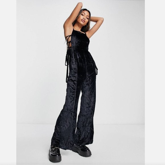 Free People 90s Forever Overall in Black Velvet - Picture 2 of 10